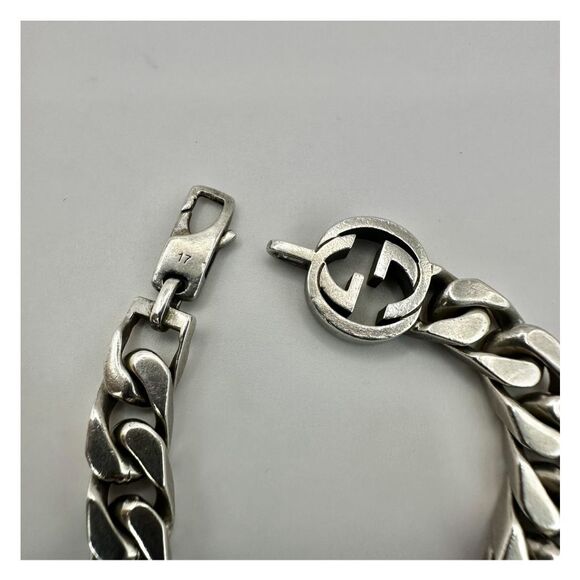 Gucci sterling silver cuban link chain bracelet with interlocking G - Picture 9 of 14